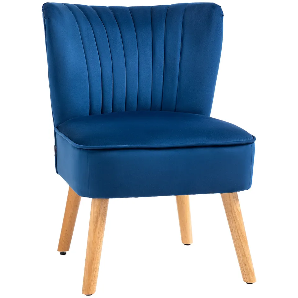 BOX HOMCOM MODERN ACCENT CHAIR, FABRIC LIVING ROOM CHAIR WITH RUBBER WOOD LEGS AND THICK PADDING, DARK BLUE