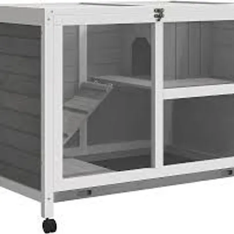 BOXED PAWHUT WOODEN RABBIT HUTCH INDOOR WITH WHEELS, OPENABLE ROOF, 91.5 X 53.3 X 73 CM, GREY (1 BOX)
