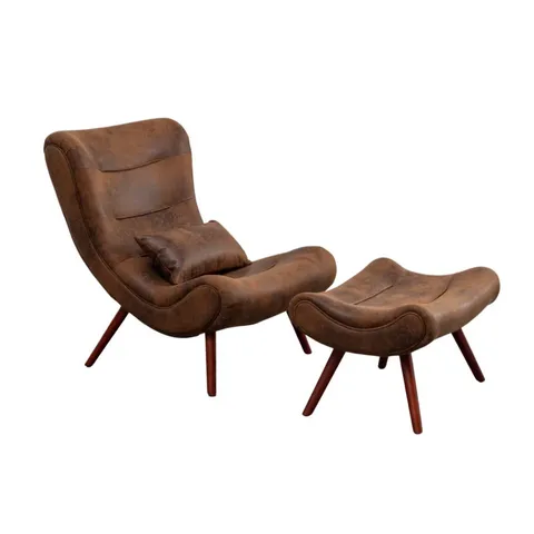 BOXED KATIA CHAIR WITH FOOTSTOOL - MICROFIBRE SUEDE BROWN (1 BOX)