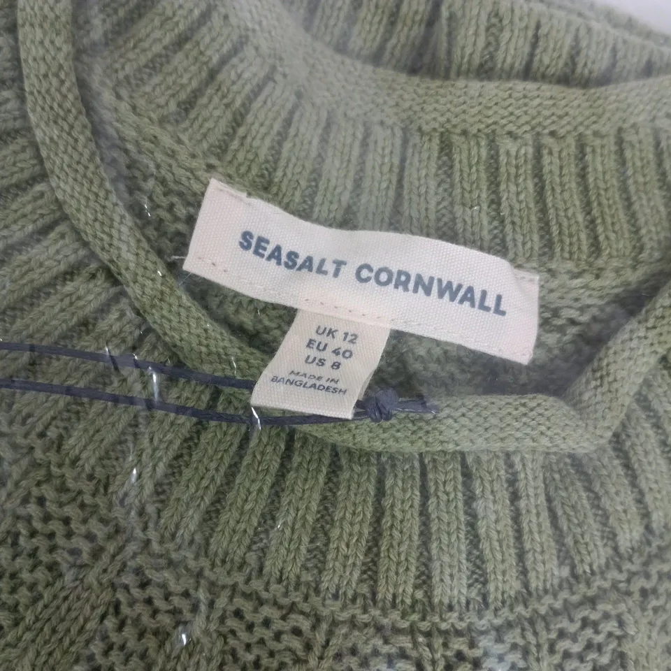 BAGGED SEASALT CORNWALL STONE CHAT JUMPER IN MOSS GREEN - UK 12