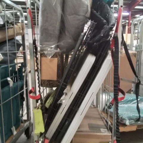 CAGE OF ASSORTED HOUSEHOLD GOODS AND PRODUCTS TO INCLUDE;PET CAGES,FOLDING TABLE,CUSHIONS