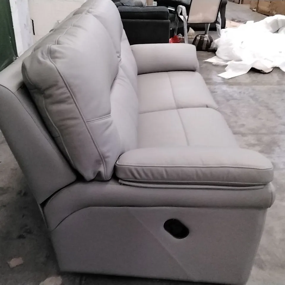 QUALITY BRITISH DESIGNER G PLAN MANUFACTURED SEATTLE 3 SEATER MANUAL RECLINER DBL SOFA -  CAMBRIDGE GREY LEATHER 