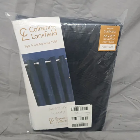 CATHERINE LANSFIELD PAIR OF CURTAINS – NAVY, EYELET HEADER, FULLY LINED, 168 X 229 CM (66 X 90 IN)