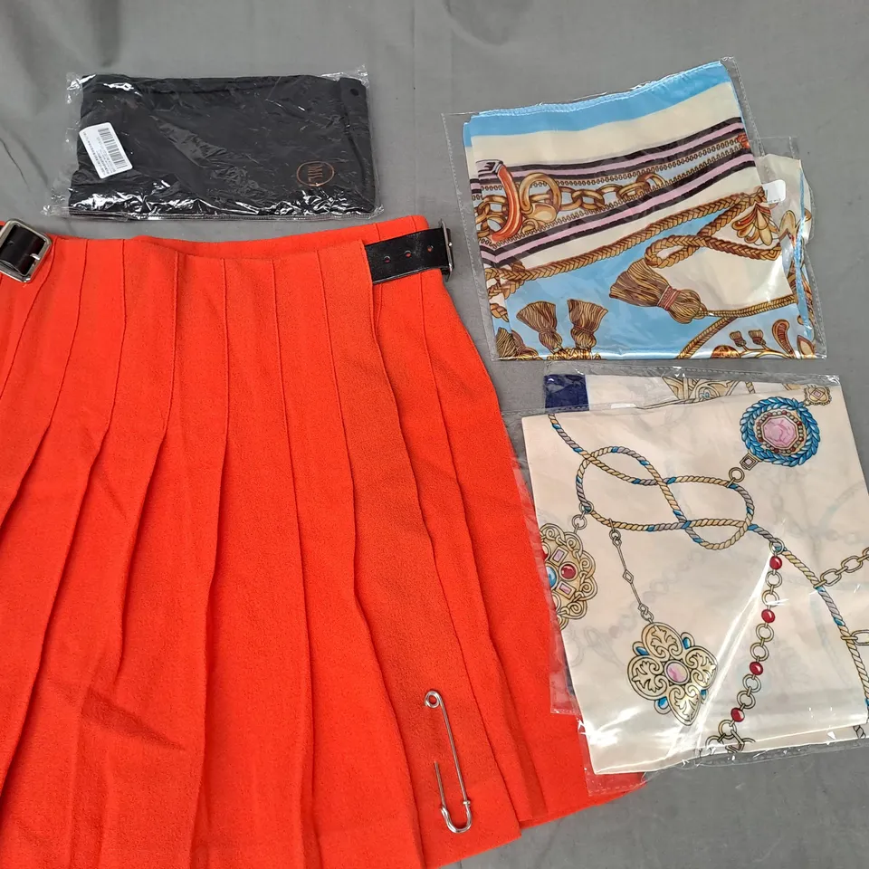 BOX OF APPROXIMATELY 20 ASSORTED CLOTHING & FASHION ITEMS IN VARIOUS STYLES AND SIZES TO INCLUDE LE KILT, ETC