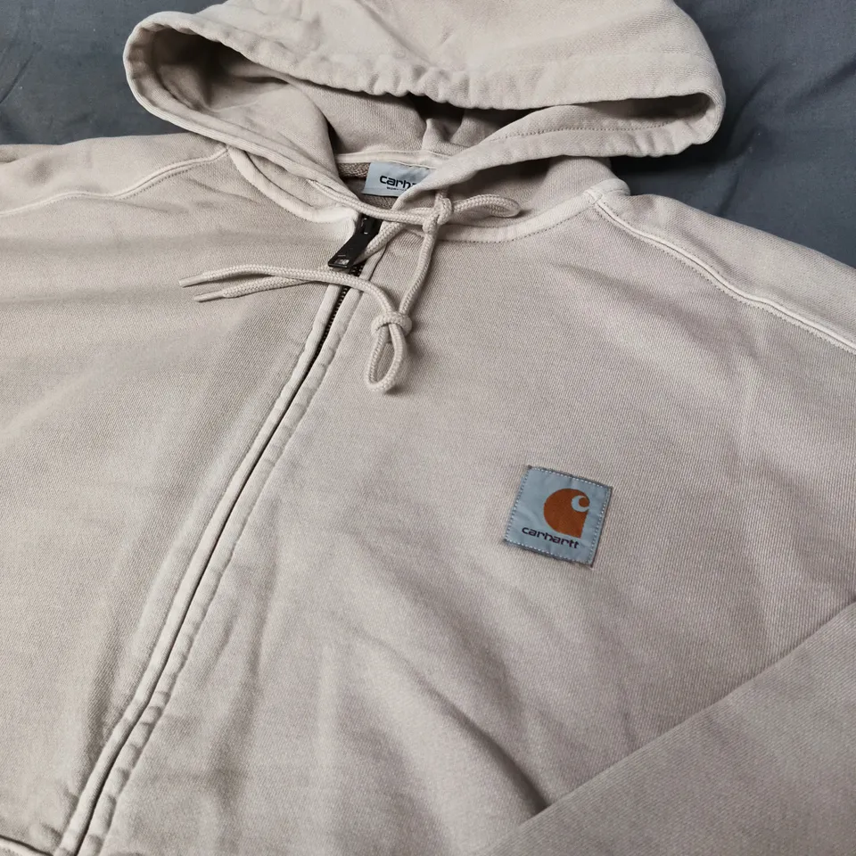 CARHARTT ZIP HOODIE – BEIGE WITH LOGO PATCH  - SIZE M