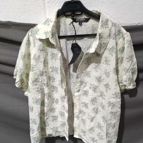 DISTURBIA PLEASANCE COTTON PUFF SLEEVE BLOUSE IN CREAM FLORAL UK 18