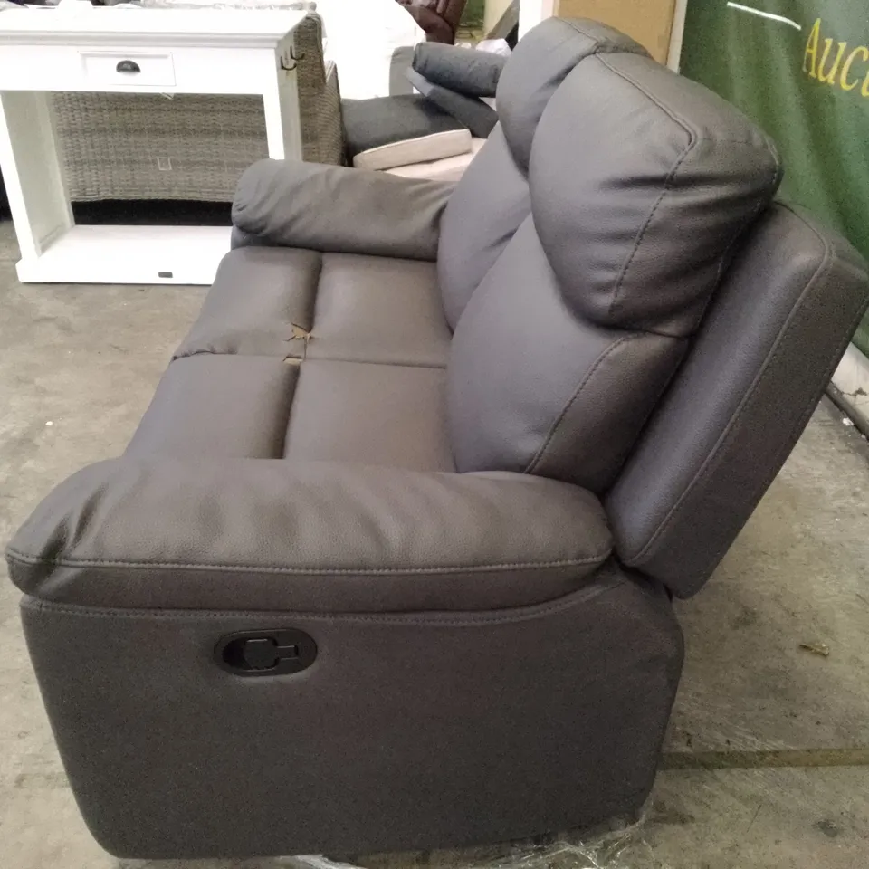 QUALITY DESIGNER MANUAL RECLINER 2 SEATER SOFA - DARK GREY LEATHER 