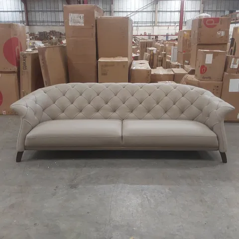 DANETTI LUXE NATURAL GREY LEATHER WITH DARK WOOD 3 SEATER SOFA