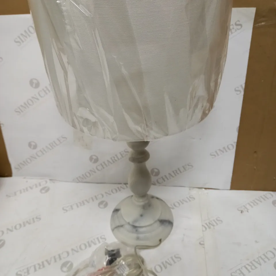 DAR LIGHTING ERMIN TABLE LAMP - WHITE MARBLE EFFECT, WHITE LINEN SHADE