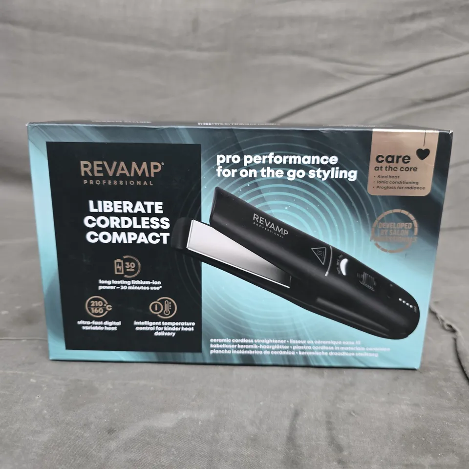 REVAMP LIBERATE CORDLESS COMPACT HAIR STRAIGHTENER – BOXED 
