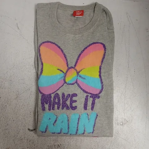 DISNEY SPOTTED ZEBRA MINNIE "MAKE IT RAIN BOWS" LONG SLEEVE JUMPER IN GREY SIZE XXL