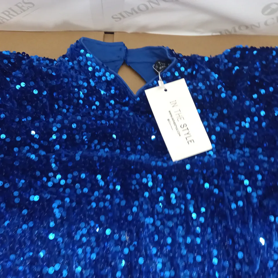 IN THE STYLE BLUE SEQUIN DRESS - UK 14