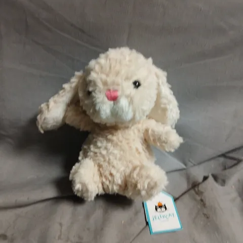 JELLYCAT I AM YUMMY BEIGE BUNNY SOFT TOY WITH TURQUOISE JELLYCAT LONDON BAG