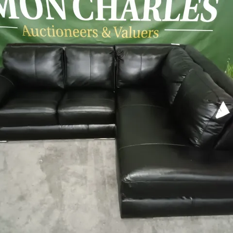 GLOSS BLACK CHAISE CORNER SOFA WITH CHROME DETAILS