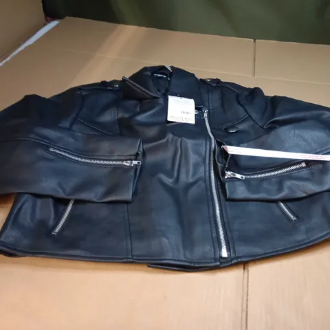 MISSGUIDED BLACK FAUX LEATHER ULTIMATE BOXY BIKER - SIZE 10