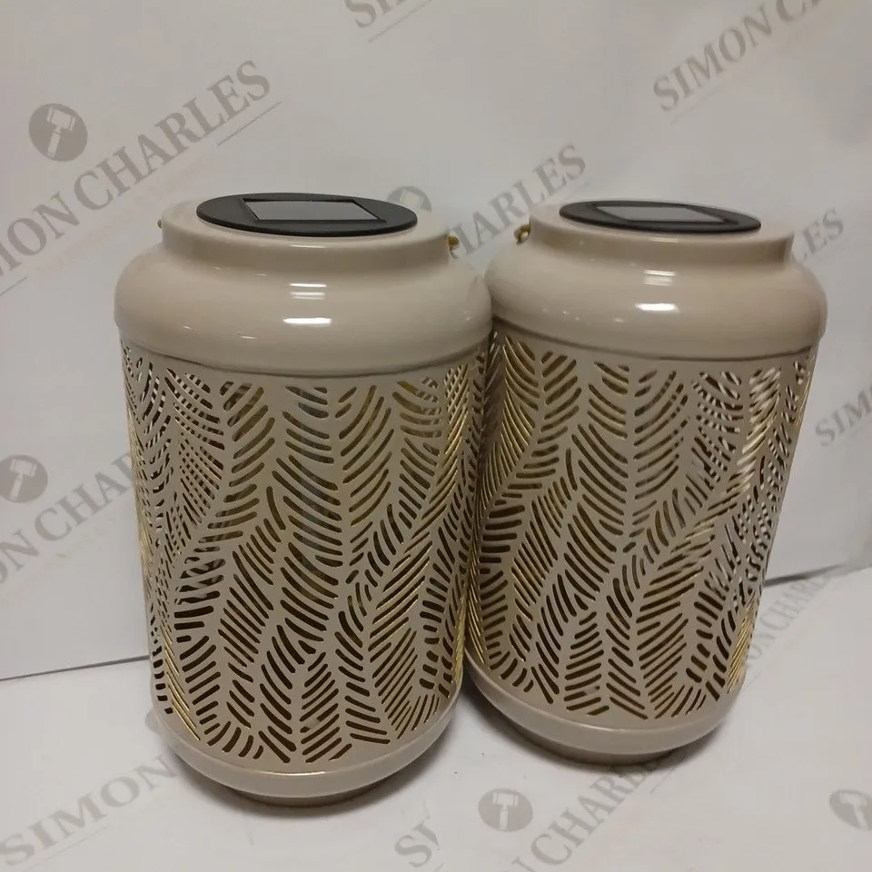 GARDEN REFLECTIONS SET OF 2 PATTERNED SOLAR LANTERNS, LEAF