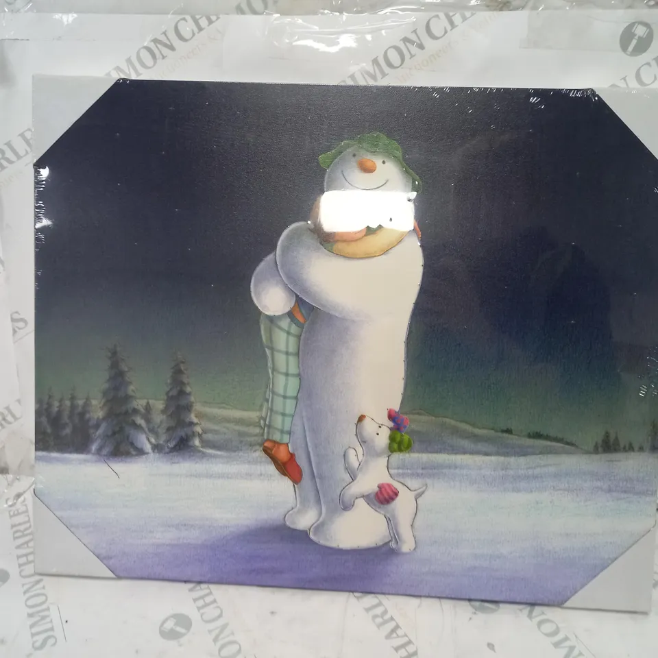 SNOWTIME THE SNOWMAN AND THE SNOWDOG FIBRE OPTIC WALL ART WITH TIMER - 50cm X 40cm