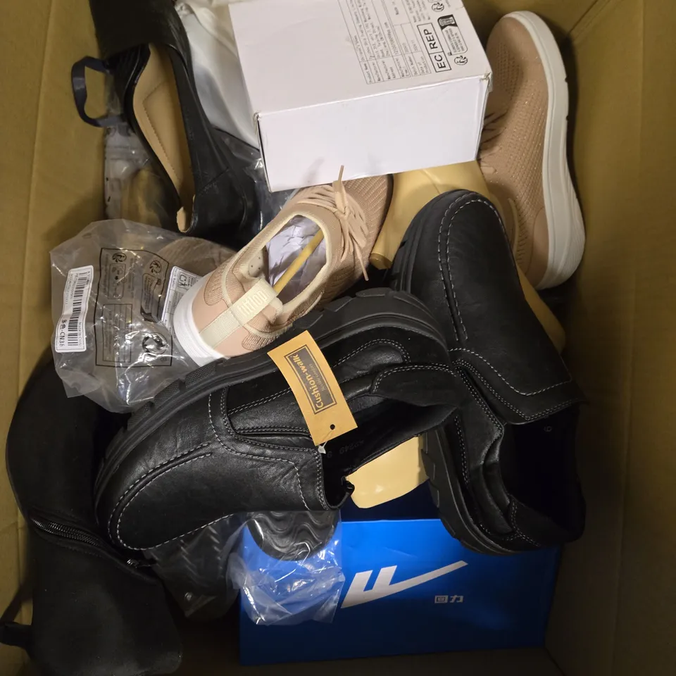 APPROXIMATELY 15 PAIRS OF ASSORTED UNBOXED SHOES TO INCLUDE - FLIP FLOPS - SLIPPERS - TRAINERS ETC