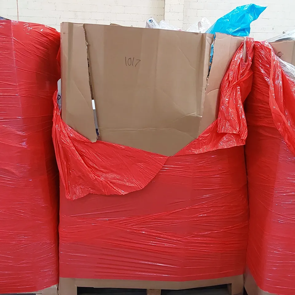 PALLET OF ASSORTED ITEMS INCLUDING: AIR FRYER, OFFICE CHAIR, LED STRIP LIGHTS, RETRACTABLE SAFETY GATES