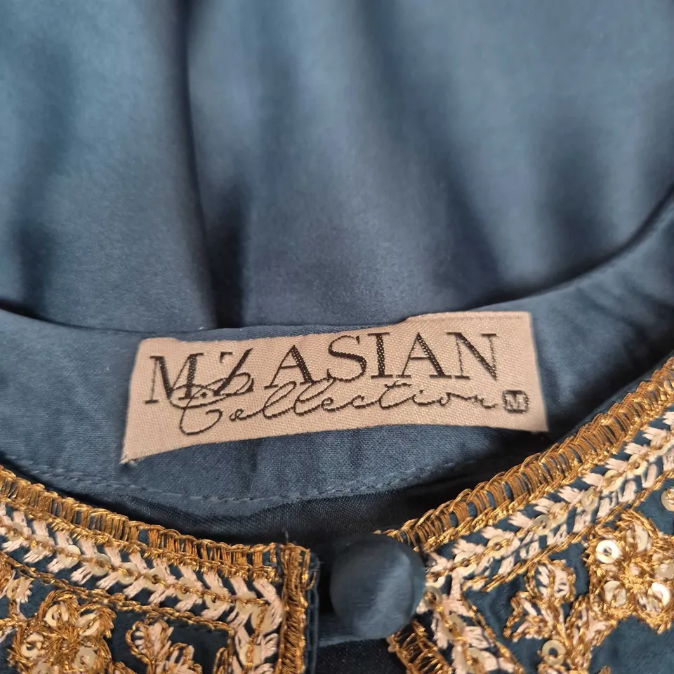 BLUE SATIN KAFTAN WITH FLORAL EMBROIDERY - ASIAN COLLECTION