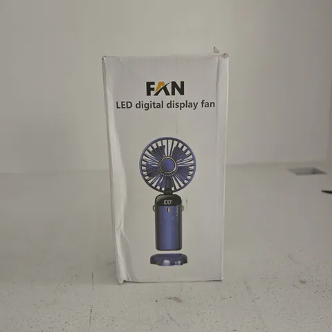 TOTE OF APPROXIMATELY 10 FAN LED DIGITAL DISPLAY FANS BOXED