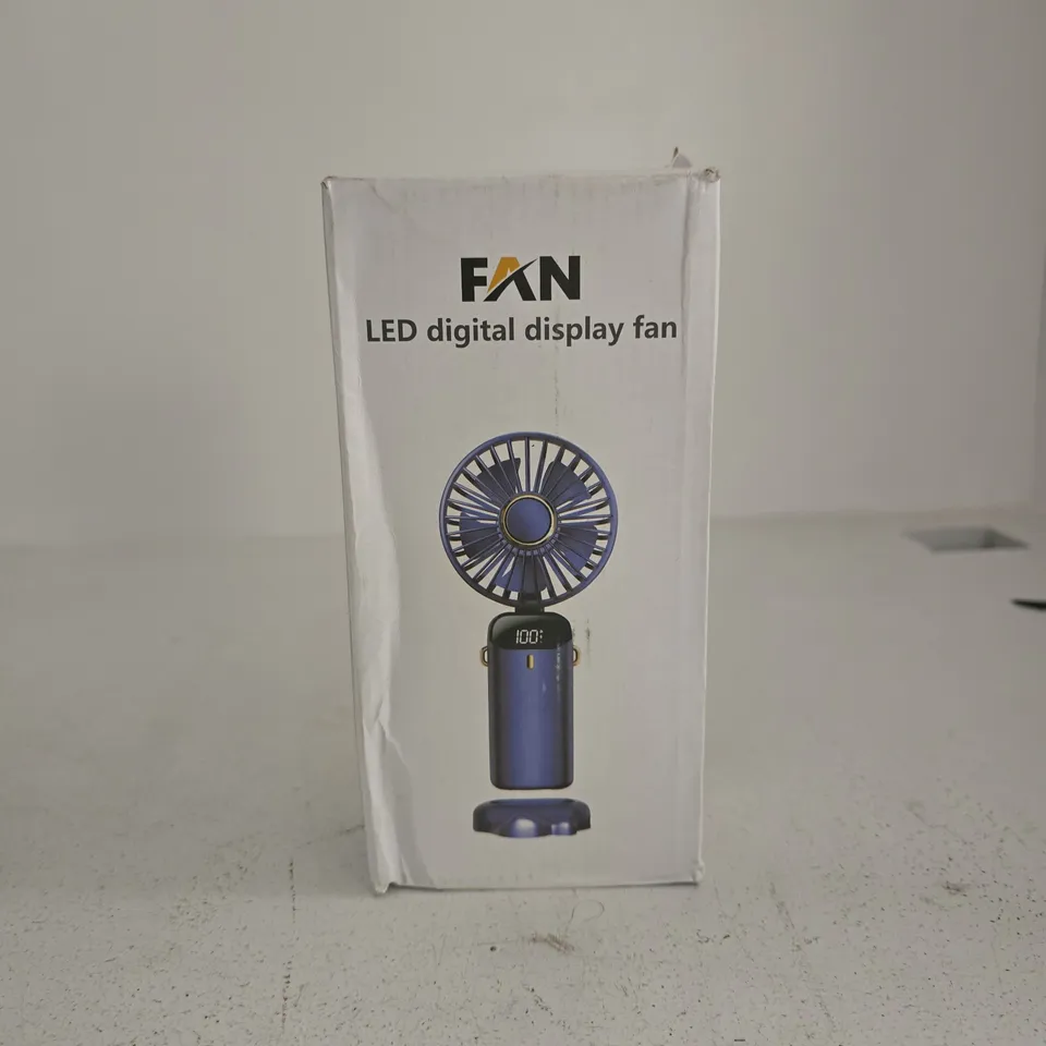 TOTE OF APPROXIMATELY 10 FAN LED DIGITAL DISPLAY FANS BOXED