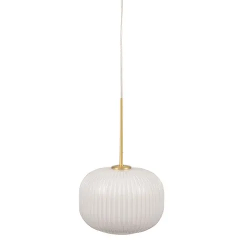 BOXED BELLA WHITE GLASS AND GOLD METAL RIBBED SQUOVAL PENDANT