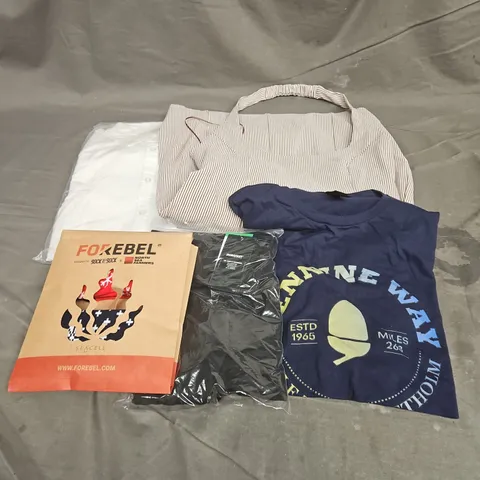 BOX OF APPROXIMATELY 20 ASSORTED CLOTHING ITEMS TO INCLUDE JEANS, DRESS, DRESS, SOCKS, SHIRT, ETC