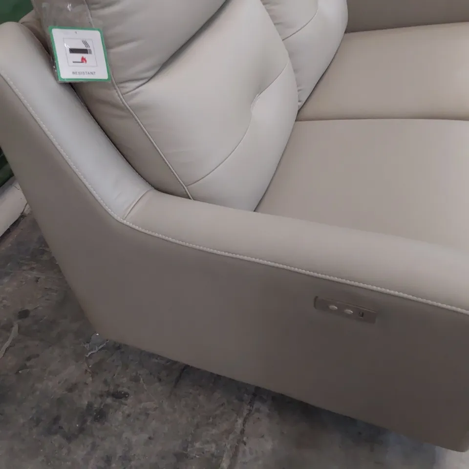DESIGNER POWER RECLINING TWO SEATER SOFA LIGHT GREY LEATHER 