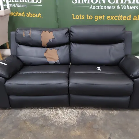 DESIGNER MANUAL RECLINING THREE SEATER SOFA BLACK FAUX LEATHER
