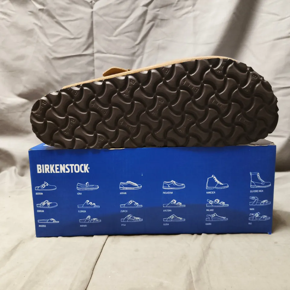 BOXED PAIR OF BIRKENSTOCK BOSTON BS SHOES IN TAUPE SIZE EU 46