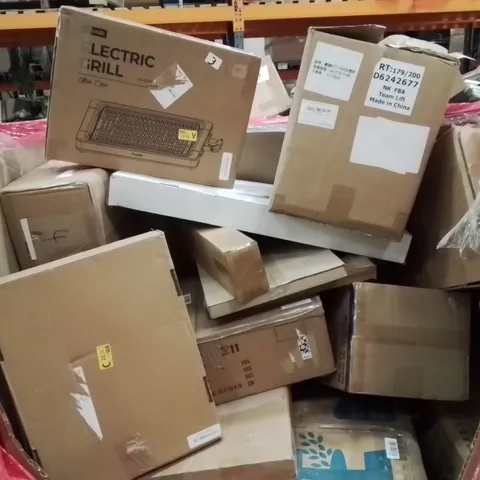 PALLET CONTAINING VARIOUS ASSORTED BOXED HOUSEHOLD ITEMS TO INCLUDE: AIR COOLER, ELECTRIC GRILL, AND LOTS MORE UNMARKED BOXED ITEMS