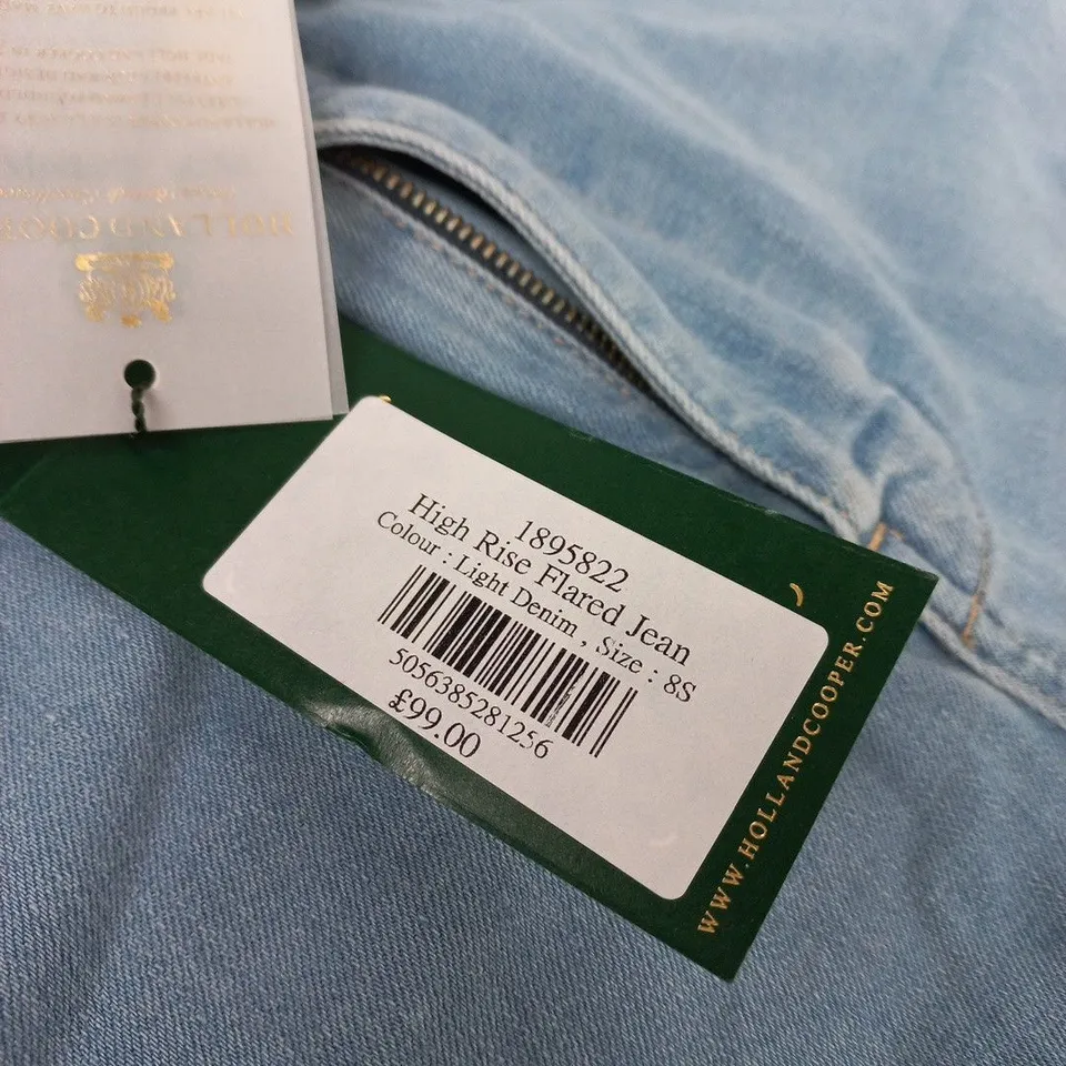 HOLLAND COOPER HIGH RISE FLARED JEANS – LIGHT DENIM, UK 8 (8S)