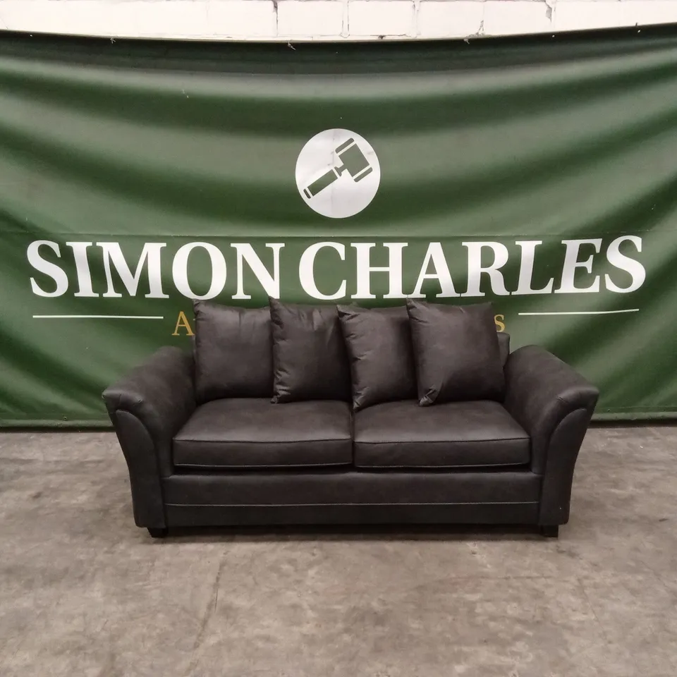 DURY LEATHER LOOK 3 SEATER SOFA - BLACK RRP £599