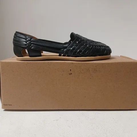 BOXED PAIR OF ORIGO BY ANYA SLIP-ON FLAT SANDALS IN BLACK SIZE EU 38