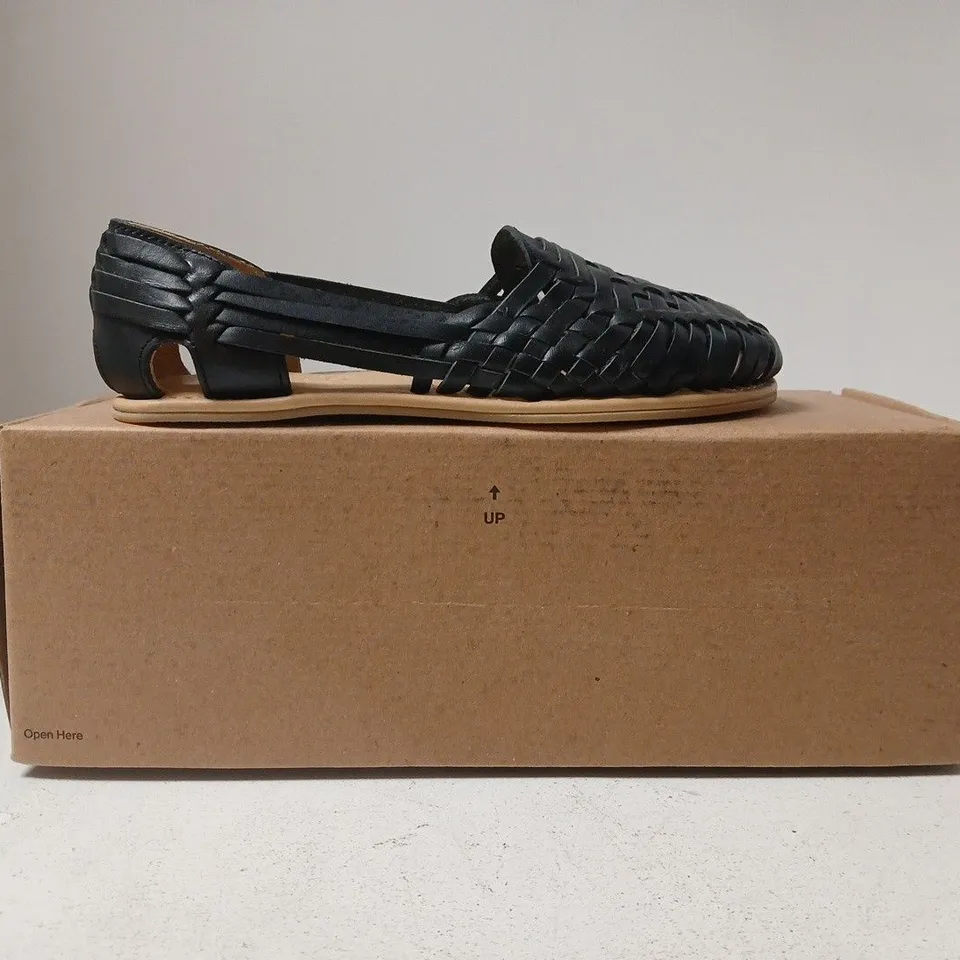 BOXED PAIR OF ORIGO BY ANYA SLIP-ON FLAT SANDALS IN BLACK SIZE EU 38