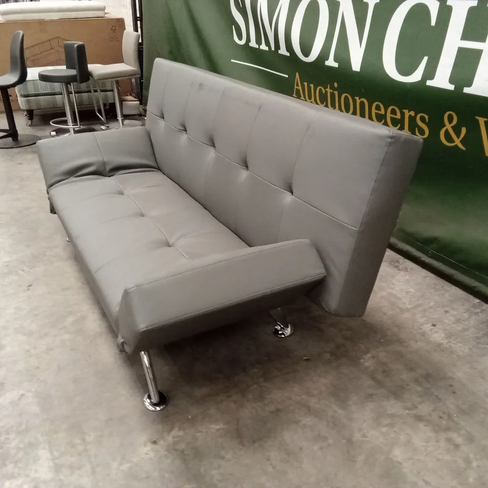 DESIGNER CLICK CLACK FAUX LEATHER SOFA BED - GREY