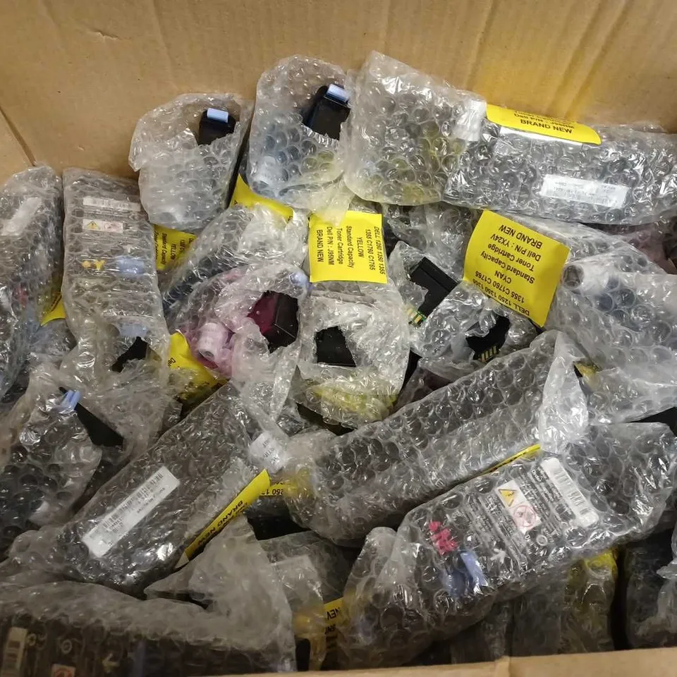 BOX OF APPROX 20 DELL STANDARD TONER IN ASSORTED COLOURS
