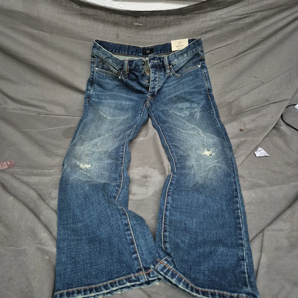 RIVER ISLAND SLIM DENIM JEANS - DISTRESSED BLUE W30 / L30