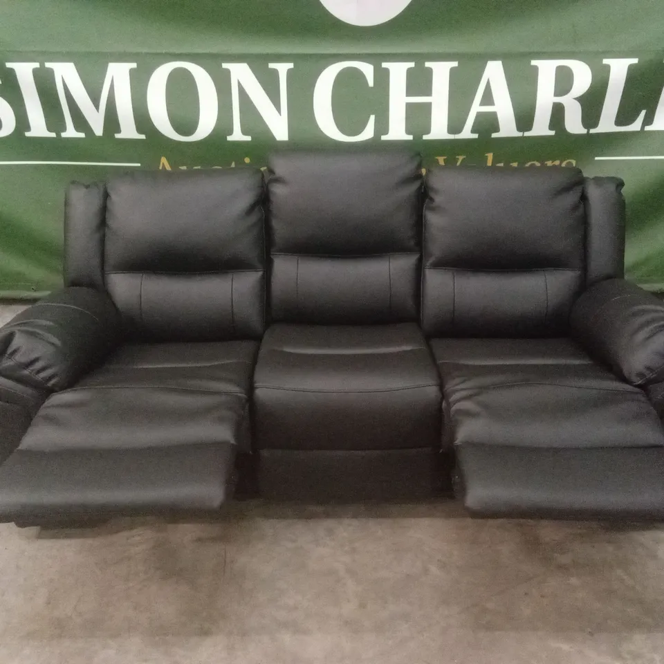 ALBION LUXURY FAUX LEATHER 3 SEATER HIGH BACK MANUAL RECLINER SOFA - BLACK RRP £749