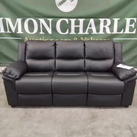 DESIGNER BLACK FAUX LEATHER ALBION FIXED 3 SEATER SOFA 