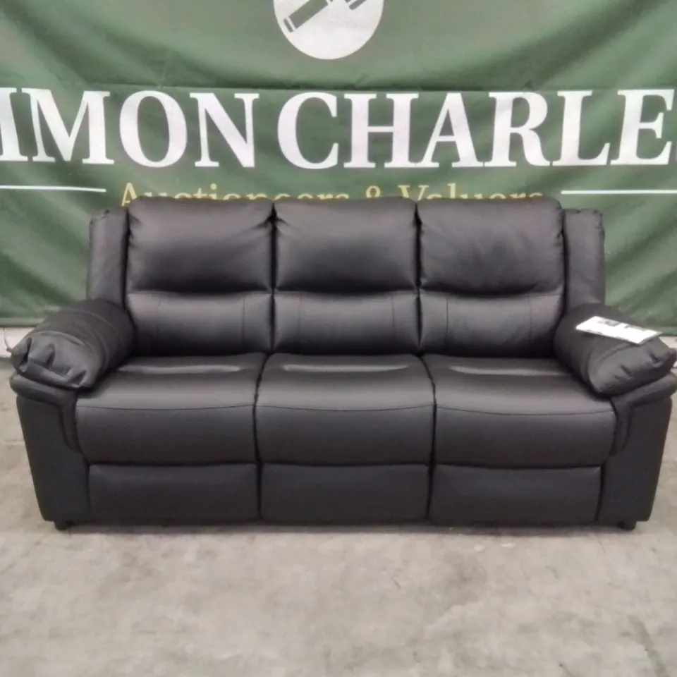 DESIGNER BLACK FAUX LEATHER ALBION FIXED 3 SEATER SOFA  RRP £699