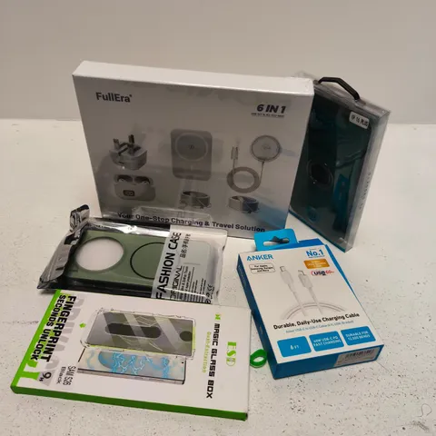 APPROXIMATELY 12 ASSORTED ELECTRICAL ITEMS TO INCLUDE CHARGE STATION CHARGING CABLES, SCREEN PROETCTORS, ETC