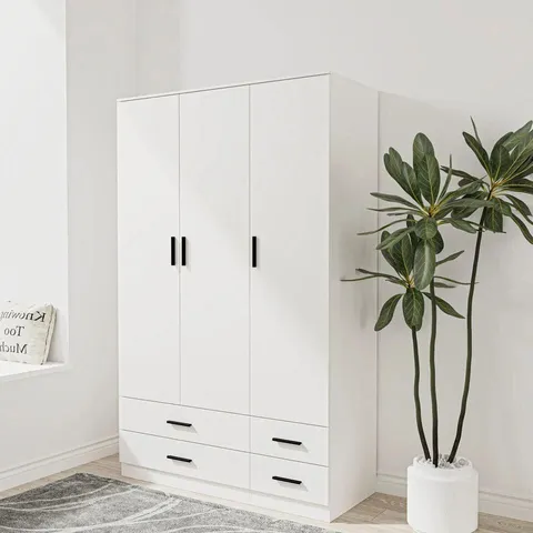 BOXED 3 DOOR 4 DRAWER WARDROBE STORAGE SHELF HANGING WARDROBE