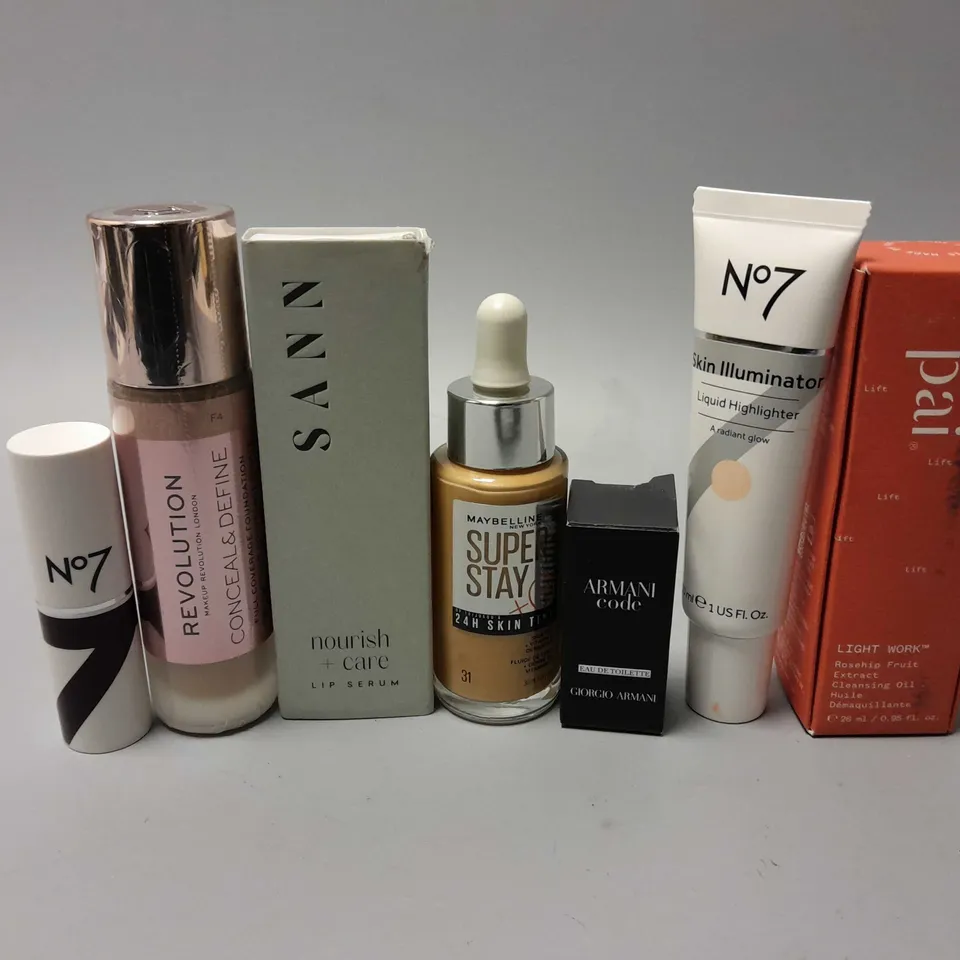 APPROXIMATELY 7 COSMETICS ITEMS TO INCLUDE PAI LIGHT WORK CLEANSING OIL (28ml), N07 SKIN ILLUMINATOR (30ml), REVOLUTION CONCEAL & DEFINE F4 (23ml), ETC