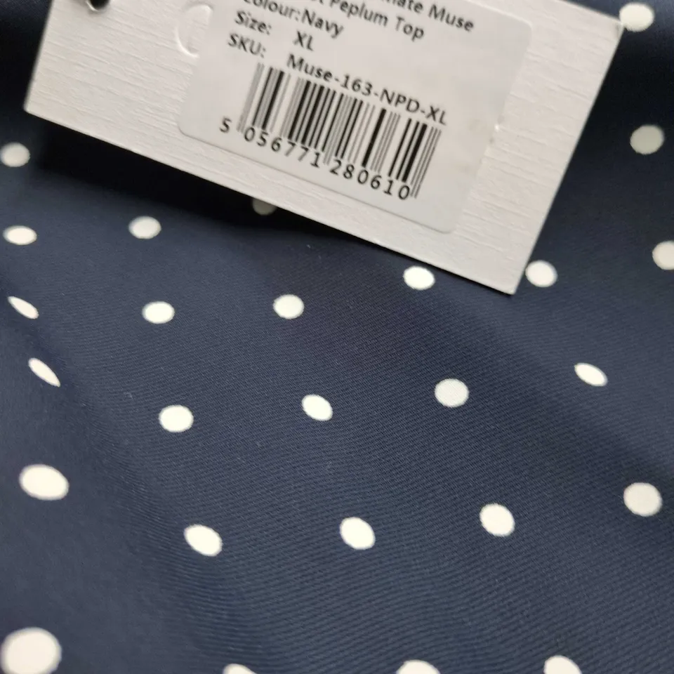 THE ULTIMATE MUSE POLKA DOT PEPLUM TOP – NAVY, XL