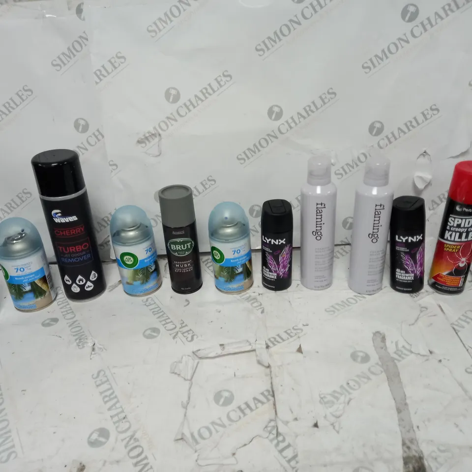 APPROXIMATELY 15 ASSORTED AEROSOLS TO INCLUDE LYNX, AIR WICK, AND WAVES CHERRY ETC.