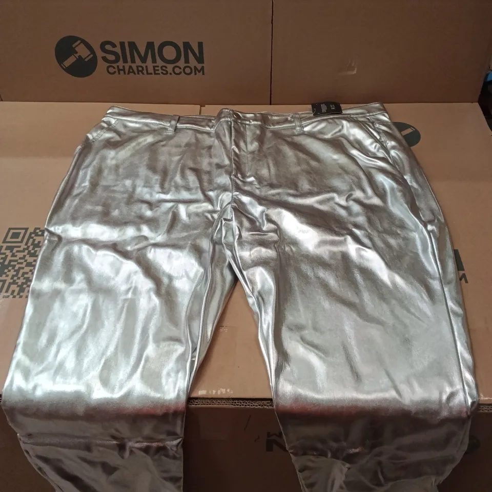 BOXED BRAND NEW APPROXIMATELY 3 JD WILLIAMS PU STRAIGHT TROUSERS, SILVER, SIZE 26 (1 BOX)
