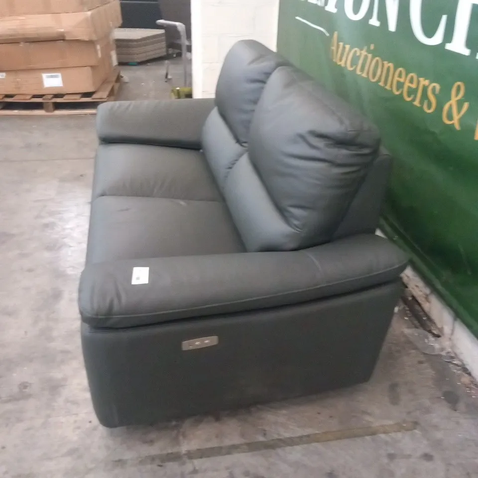 DESIGNER GREY LEATHER ELECTRIC RECLINING TWO SEATER SOFA