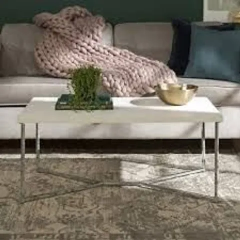 BRAND NEW BOXED WALKER EDISON MID CENTURY MODERN COFFEE TABLE – ELEGANT Y-LEG DESIGN WITH FAUX MARBLE TOP (1 BOX)